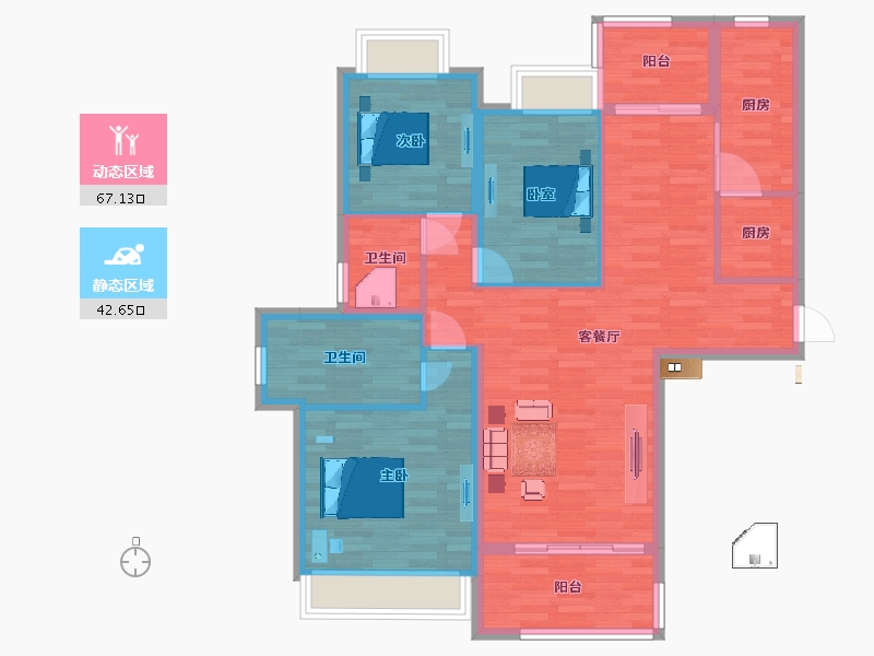 广东省-广州市-东江逸珑湾峰荟1栋01单元122m²-98.39-户型库-动静分区