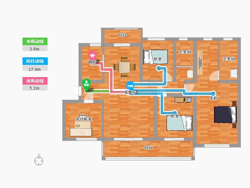 广东省-广州市-科慧花园2号楼,3号楼A户型141m²-110.82-户型库-动静线