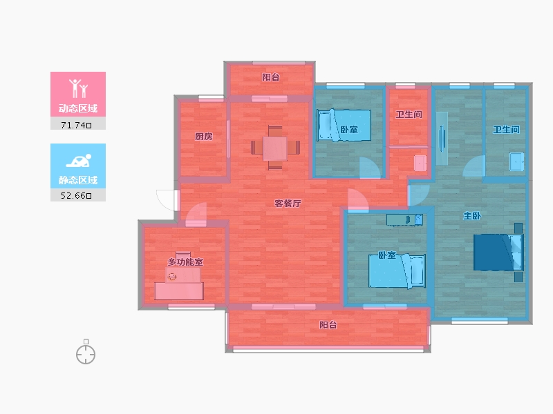 广东省-广州市-科慧花园2号楼,3号楼A户型141m²-110.82-户型库-动静分区