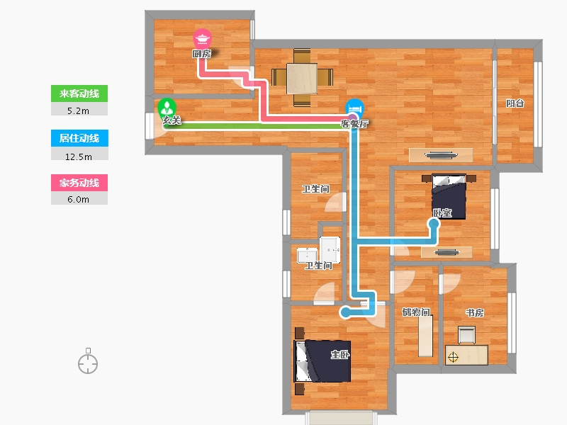 重庆-重庆市-萱花与山府5号楼88m²-69.26-户型库-动静线