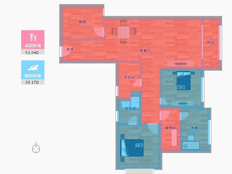 重庆-重庆市-萱花与山府5号楼88m²-69.26-户型库-动静分区