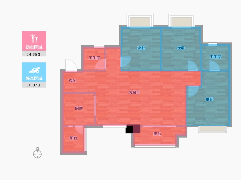 重庆-重庆市-蓝光雍锦府1号楼115m²-82.72-户型库-动静分区