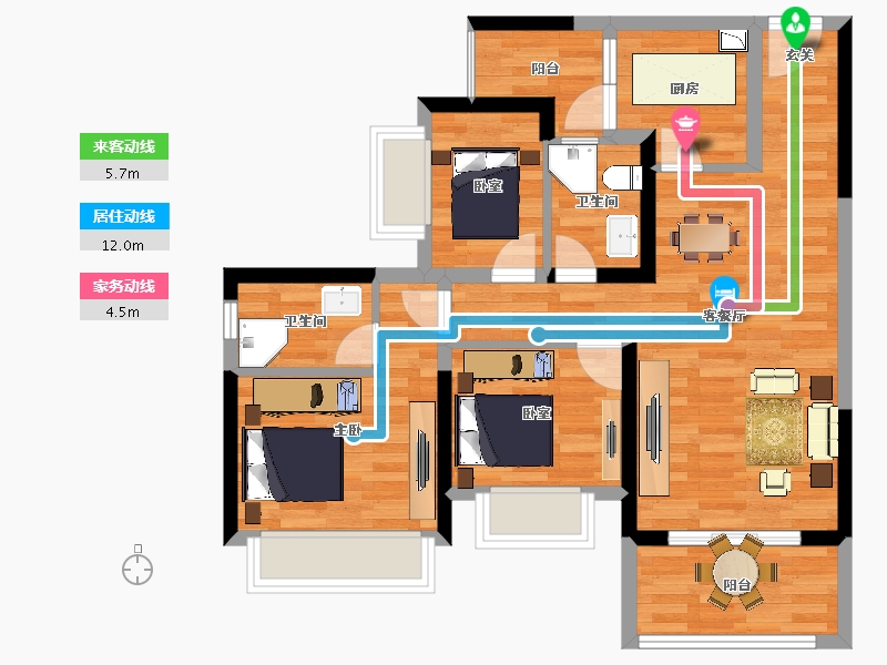 重庆-重庆市-蓝光雍锦府2号楼104m²-74.93-户型库-动静线