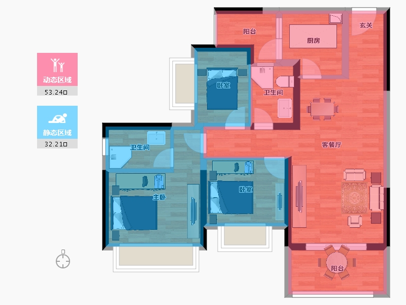 重庆-重庆市-蓝光雍锦府2号楼104m²-74.93-户型库-动静分区