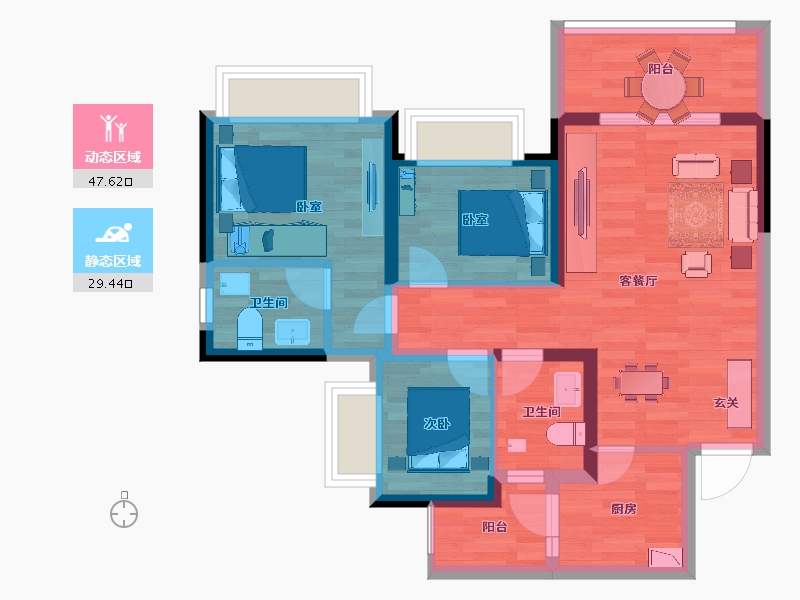 重庆-重庆市-蓝光雍锦府2号楼90m²-67.39-户型库-动静分区