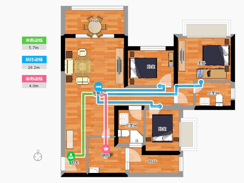 重庆-重庆市-蓝光雍锦府2号楼99m²-68.81-户型库-动静线