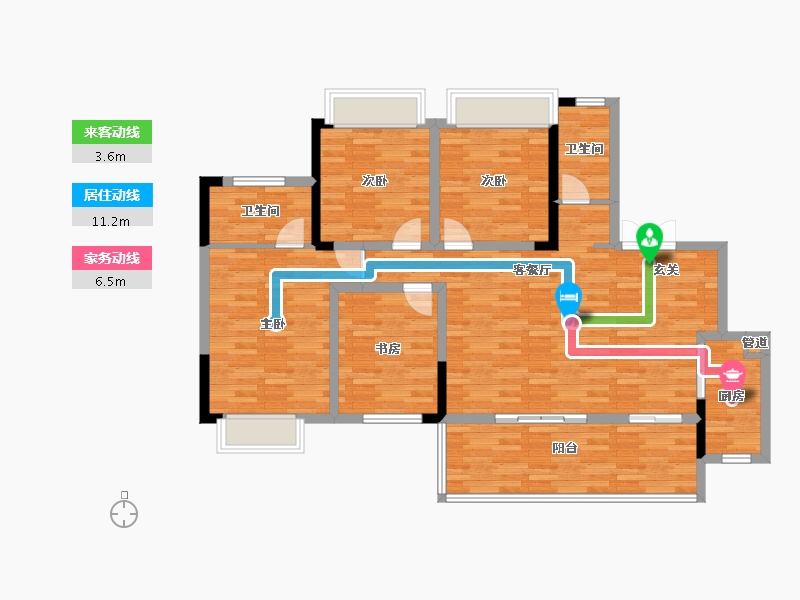 重庆-重庆市-中建龙玺台2号楼,3号楼,8号楼144.43m²-110.12-户型库-动静线