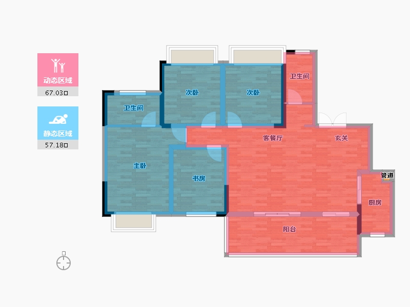 重庆-重庆市-中建龙玺台2号楼,3号楼,8号楼144.43m²-110.12-户型库-动静分区