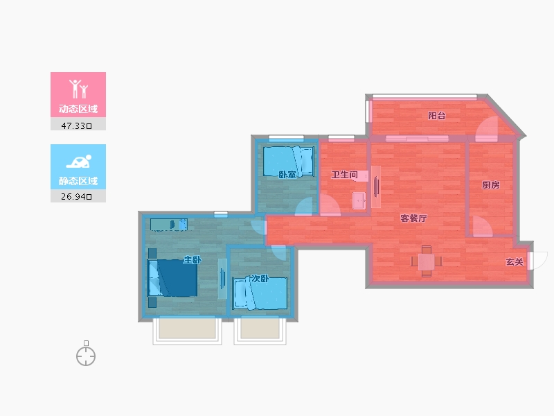 重庆-重庆市-恒大悦府147号楼97.38m²-66.30-户型库-动静分区