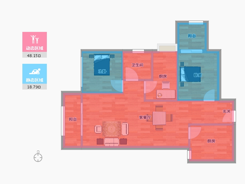 重庆-重庆市-萱花与山府5号楼78m²-60.37-户型库-动静分区