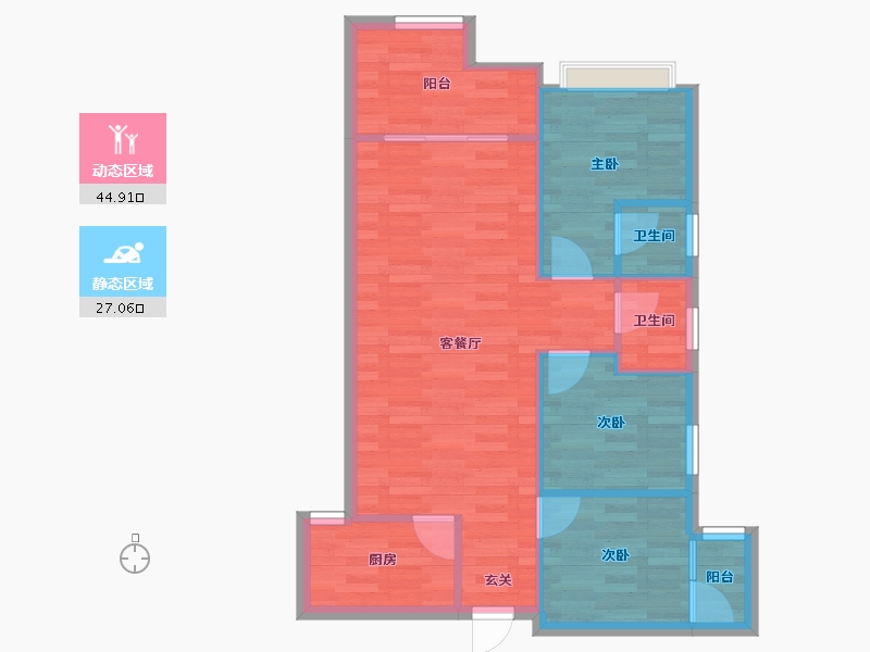 重庆-重庆市-萱花与山府5号楼87m²-64.89-户型库-动静分区