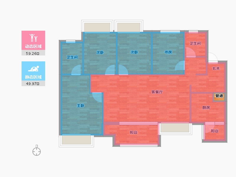 重庆-重庆市-万科彩云湖1号楼,7号楼,8号楼,9号楼104m²-99.69-户型库-动静分区