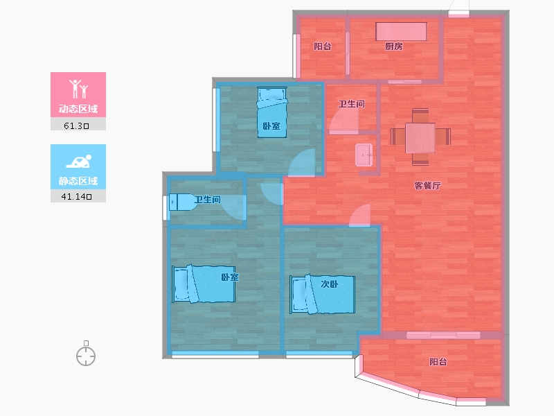 重庆-重庆市-腾龙居公园华府26号楼,19号楼114㎡-93.40-户型库-动静分区