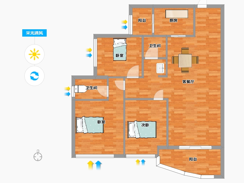 重庆-重庆市-腾龙居公园华府26号楼,19号楼114㎡-93.40-户型库-采光通风