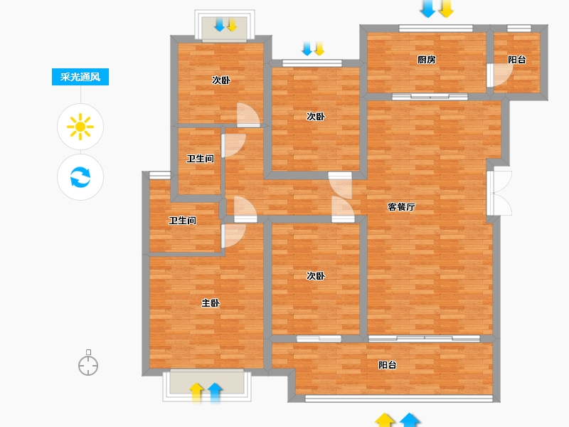 重庆-重庆市-金科集美东方14,16,25号楼E1户型118m²-118.06-户型库-采光通风