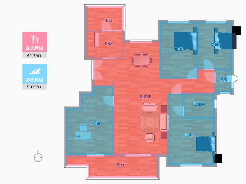 重庆-重庆市-财信中梁华府4-7号楼,9,10,12,13号楼127㎡-111.37-户型库-动静分区