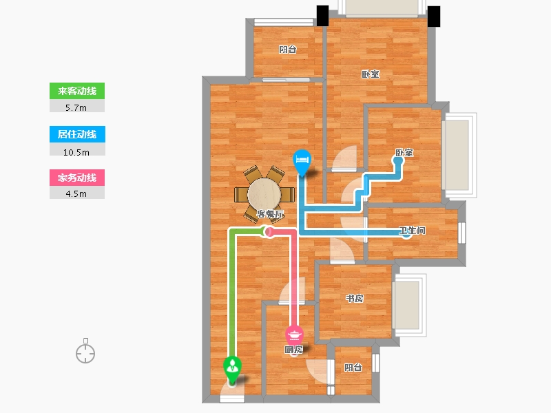 重庆-重庆市-中南紫云集4,5,3,6号楼B户型87m²-70.04-户型库-动静线