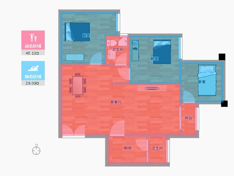 重庆-重庆市-双福时代广场C户型86.13m²-67.34-户型库-动静分区