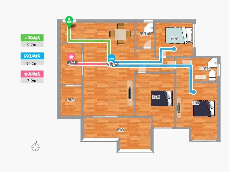 重庆-重庆市-双福时代广场D户型105.13m²-91.52-户型库-动静线