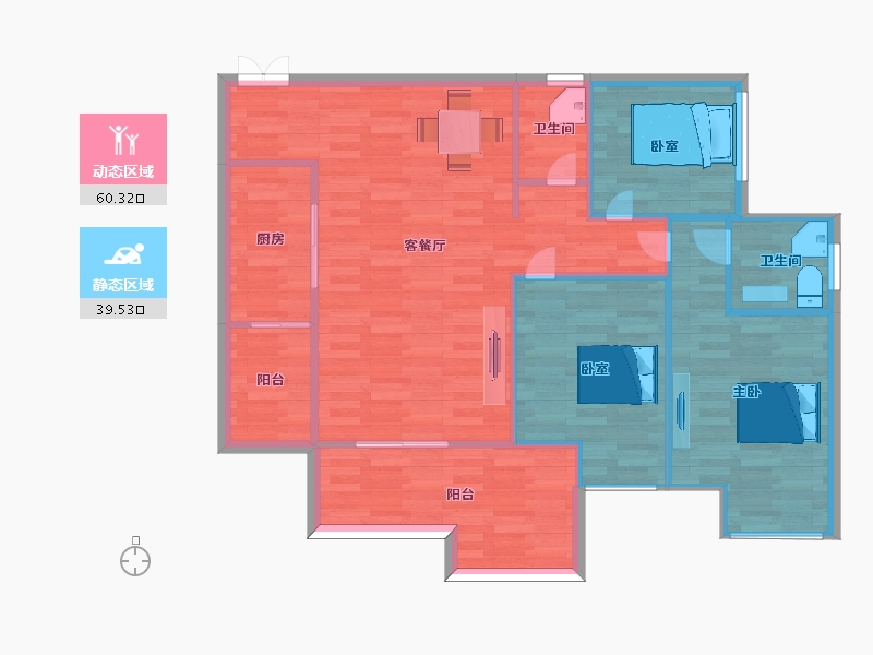 重庆-重庆市-双福时代广场D户型105.13m²-91.52-户型库-动静分区