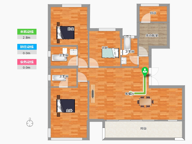 重庆-重庆市-城海滨江春城C户型138m²-110.00-户型库-动静线