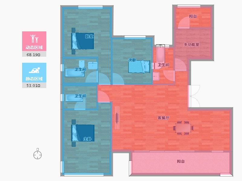 重庆-重庆市-城海滨江春城C户型138m²-110.00-户型库-动静分区