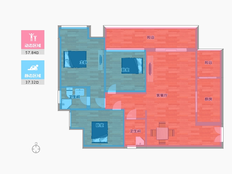 重庆-重庆市-双福时代广场A户型108.16m²-85.96-户型库-动静分区