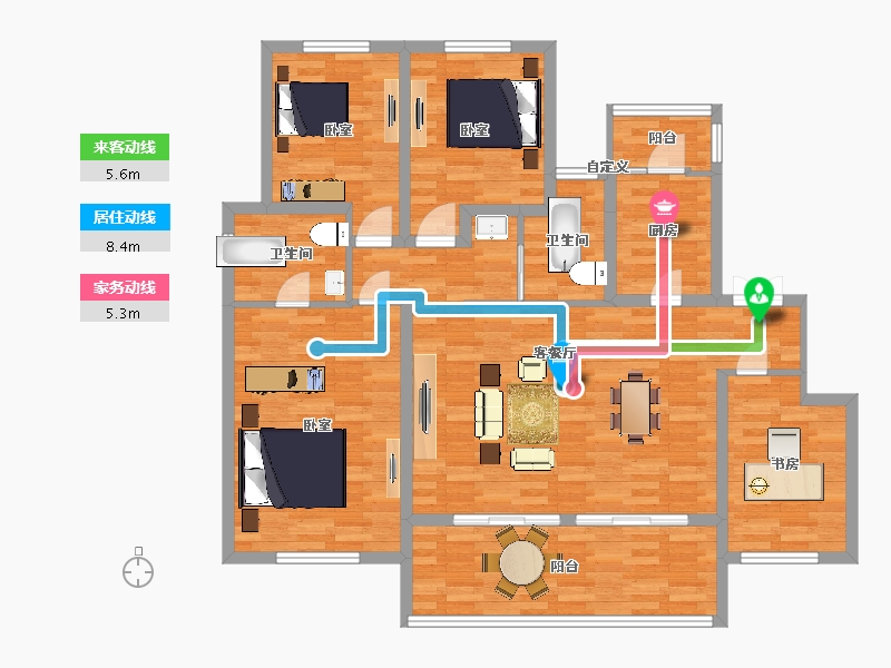 重庆-重庆市-师大桐栖学府9号楼C户型130m²-121.32-户型库-动静线