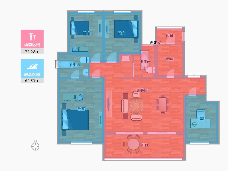 重庆-重庆市-师大桐栖学府9号楼C户型130m²-121.32-户型库-动静分区