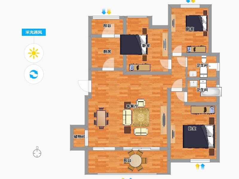 重庆-重庆市-师大桐栖学府6号楼,9号楼A户型112m²-99.92-户型库-采光通风