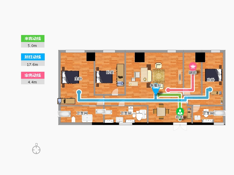 北京-北京市-万科大都会滨江N21号公寓建面190m²-128.92-户型库-动静线