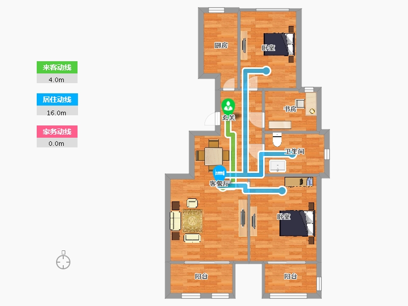 北京-北京市-首开香溪郡1号院1号楼,2号楼建面90m²-72.40-户型库-动静线