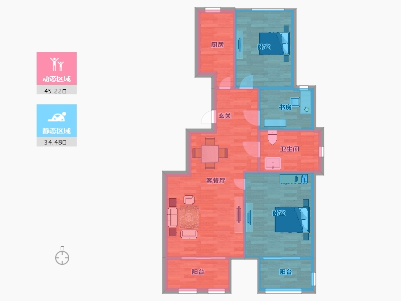 北京-北京市-首开香溪郡1号院1号楼,2号楼建面90m²-72.40-户型库-动静分区