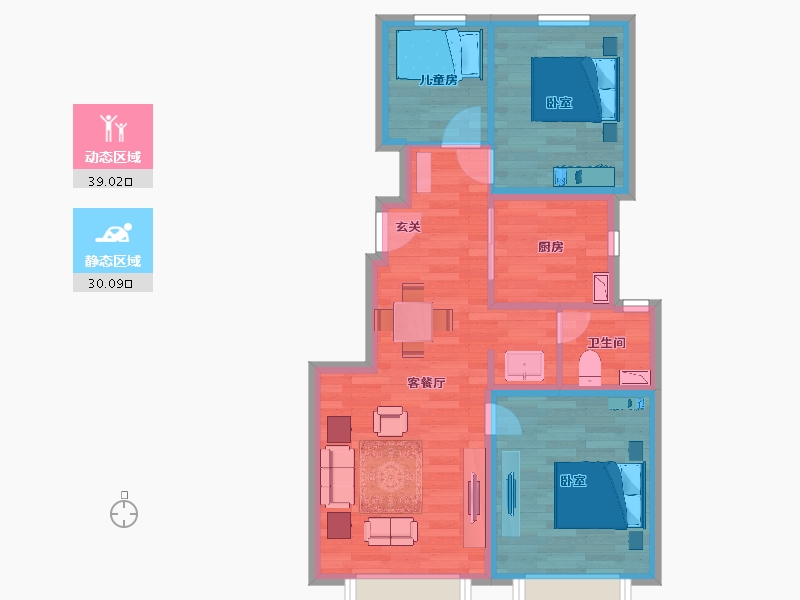 北京-北京市-城市之光东望建面90m²-60.94-户型库-动静分区