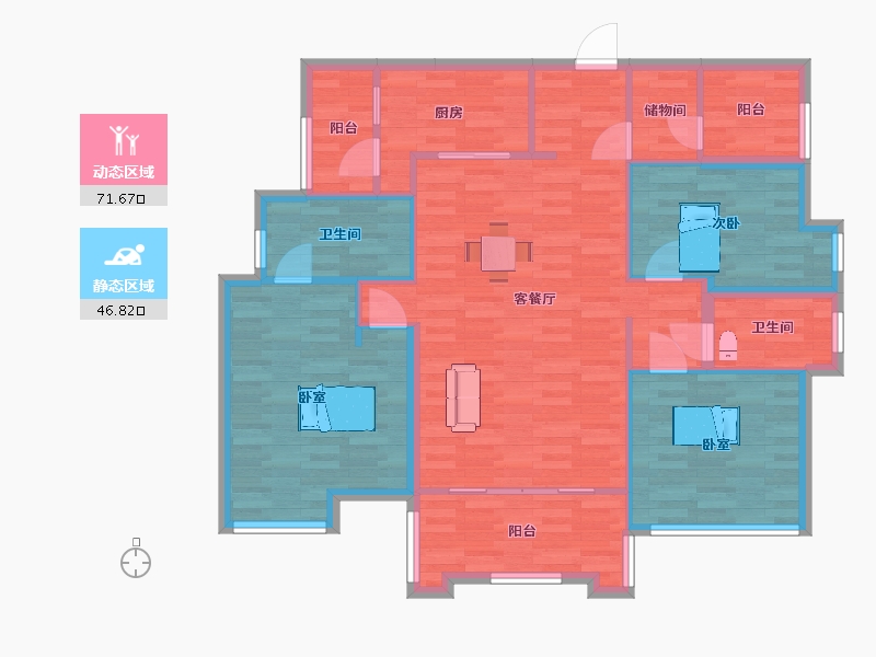 广东省-广州市-品秀星图01户型134m²-107.00-户型库-动静分区