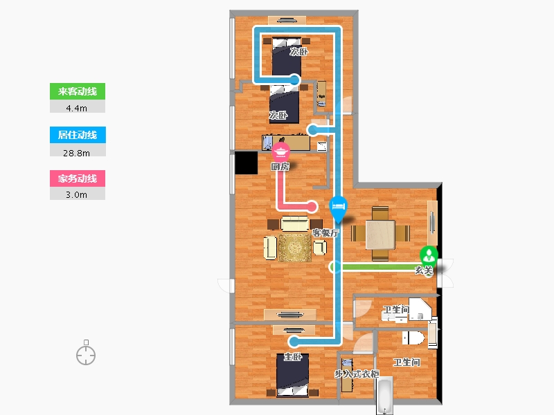 北京-北京市-万科大都会滨江N21号公寓建面175m²-121.95-户型库-动静线