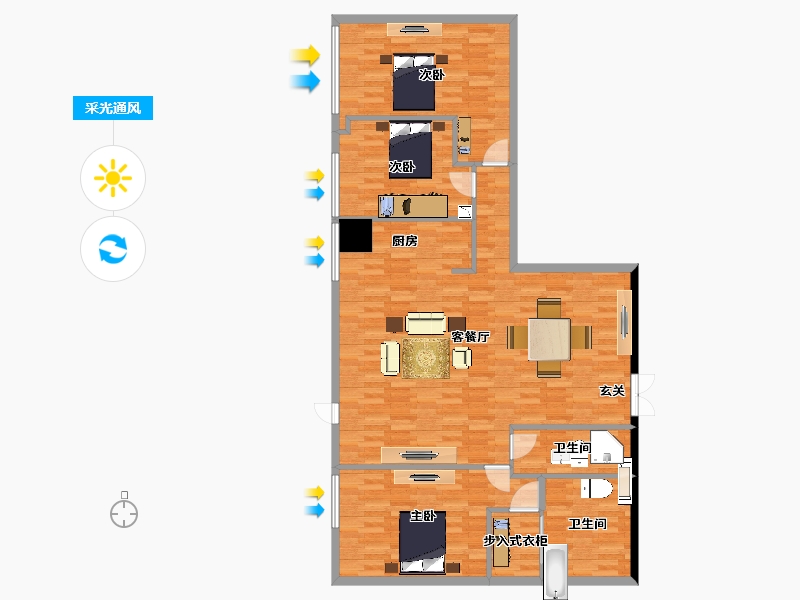 北京-北京市-万科大都会滨江N21号公寓建面175m²-121.95-户型库-采光通风