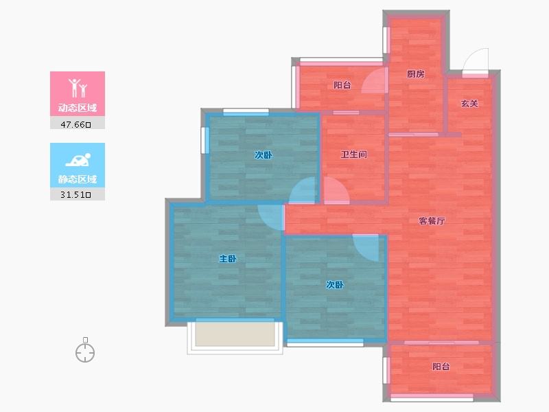 重庆-重庆市-中海九龙天颂1-2号楼71m²-71.13-户型库-动静分区