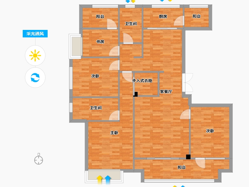 重庆-重庆市-两江御园4期洋房9号楼,4期洋房10号楼套内130m²-127.49-户型库-采光通风