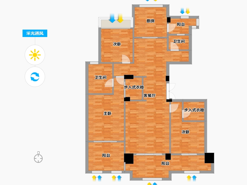 重庆-重庆市-两江御园4期洋房9号楼,4期洋房10号楼套内129m²-129.00-户型库-采光通风