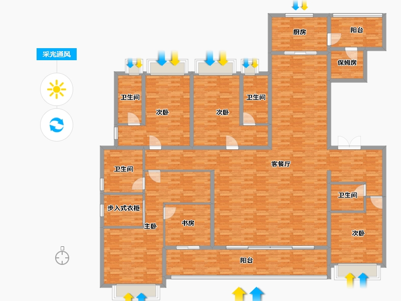 重庆-重庆市-龙湖舜山府二期2号楼,二期1号楼,2号楼套内236m²-236.00-户型库-采光通风