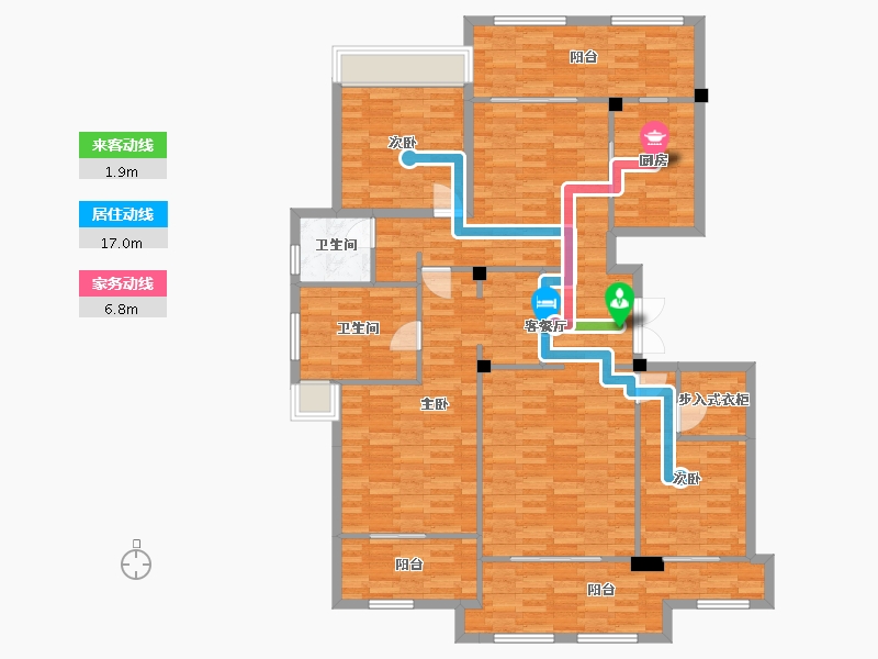 重庆-重庆市-两江御园4期洋房4号楼,4期洋房9号楼套内137m²-142.24-户型库-动静线