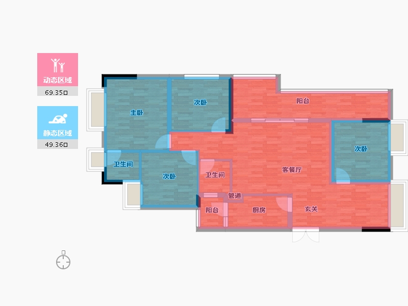 重庆-重庆市-云鼎栖山1号院1号楼135.38m²-105.46-户型库-动静分区