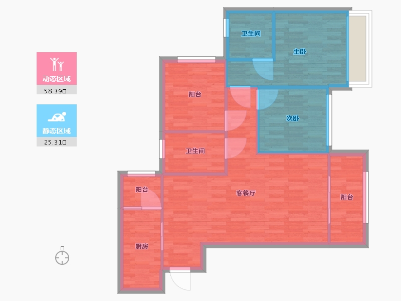 重庆-重庆市-和泓文华府高层1号楼,高层2号楼套内0m2-75.12-户型库-动静分区