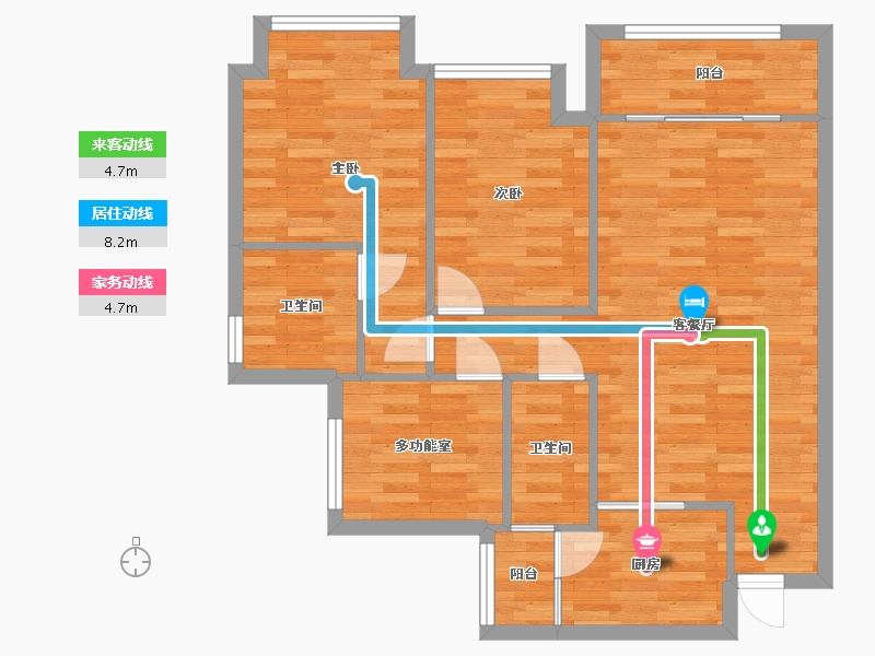 重庆-重庆市-和泓文华府高层1号楼,7号楼套内79m2-78.15-户型库-动静线