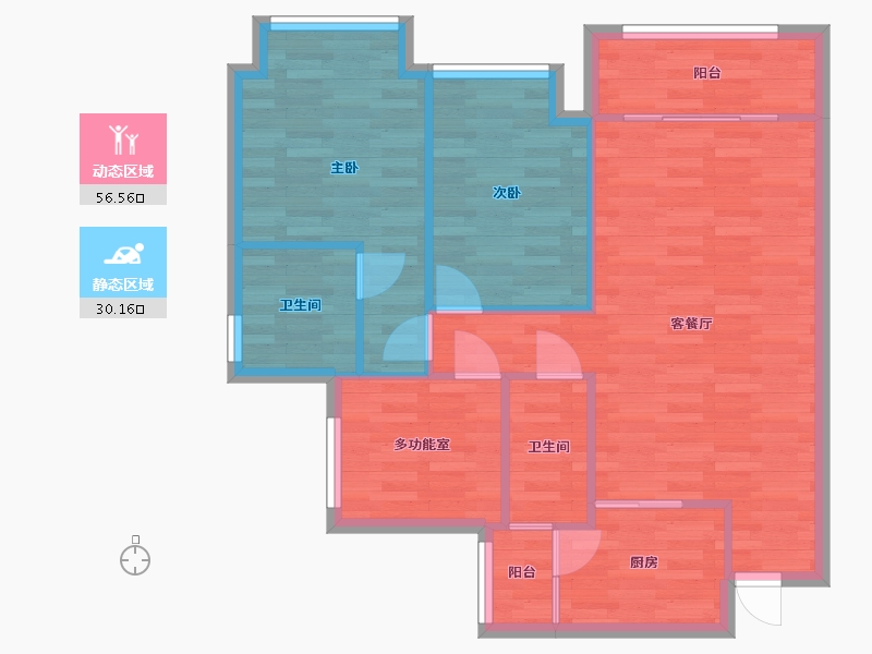 重庆-重庆市-和泓文华府高层1号楼,7号楼套内79m2-78.15-户型库-动静分区