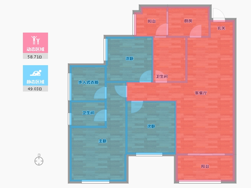 重庆-重庆市-中建御湖壹号御峰A6号楼/26号楼102m²-97.82-户型库-动静分区