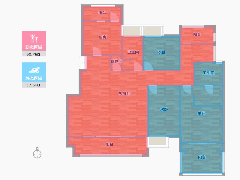 重庆-重庆市-鹏润鹿山台套内135m²-135.00-户型库-动静分区