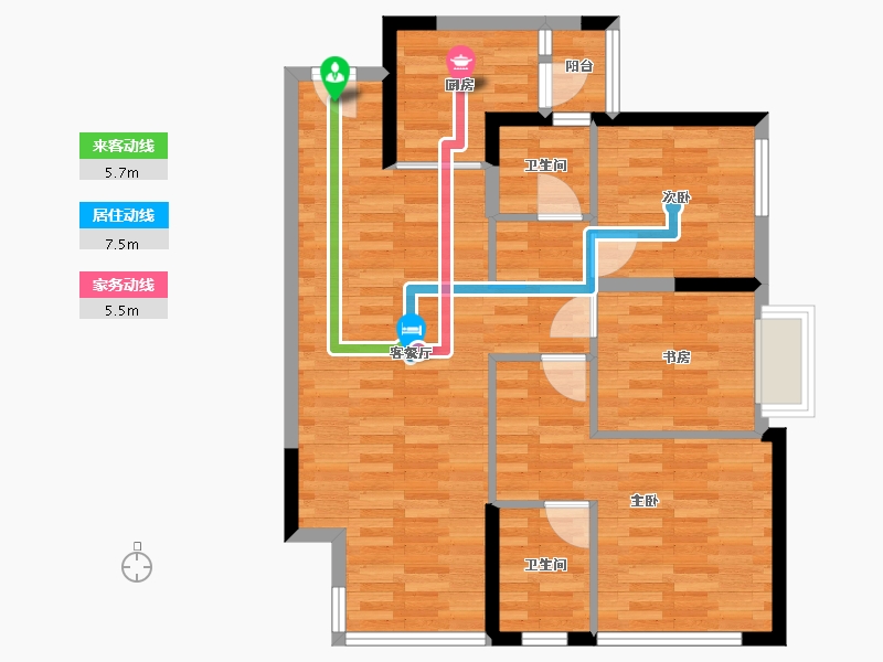 重庆-重庆市-观山御璟高层1号楼套内79m2-79.00-户型库-动静线