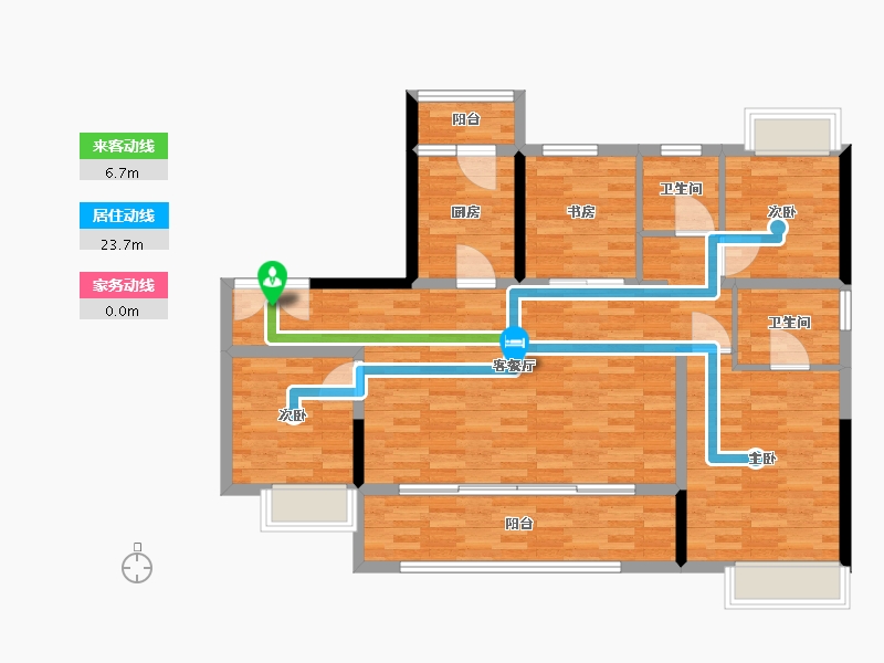 重庆-重庆市-观山御璟洋房9号楼,洋房8号楼套内105m2-105.01-户型库-动静线